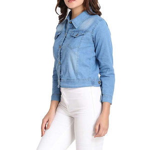 High Quality <b>Long</b> Sleeve Women's Crop <b>Denim</b> <b>Jacket</b> Wholesale Price Plain Washed Casual New Custom Design Women <b>Denim</b> <b>Jacket</b> - Product Image 5
