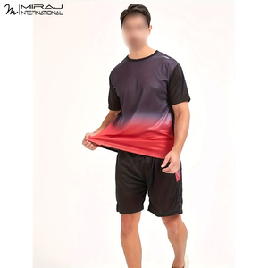 Premium Quality Training Outfit Set Stylish <b>Red</b>-Black Gradient Activewear Breathable Fabric Fitness Compression T-Shirt Shorts - Product Image 3