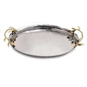 Oval Metal <b>Serving</b> Plate With <b>Gold</b> Leaf Design Handmade Polished Modern Decorative <b>Tray</b> For Table Decoration - Product Image 2
