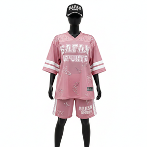 Women <b>Football</b> Short Set Premium 160 GSM Breathable Mesh Polyester Soft <b>Pink</b> Heat Transfer Custom Logo Women's Sets 100% Cotton - Product Image 1