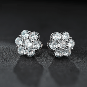 Elegantes Pendientes Redondos de Diamantes con Forma de Flor, Cultivados en Laboratorio, Certificados por IGI, Color D E F, Claridad VVS VS, Oro, Oro Rosa, Oro Blanco, Plata - Product Image 2