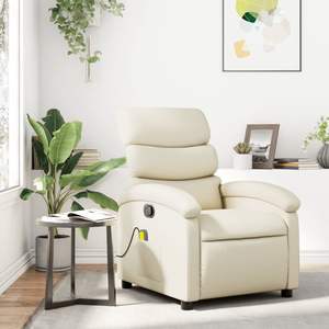 Cream Faux Leather <b>Massage</b> <b>Recliner</b> <b>Chair</b> - Product Image 1