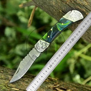 มีดพับเหล็กดามัสกัส OEM ความทนทานสูง 58HRC มีดพกพาสำหรับกิจกรรมกลางแจ้ง ด้ามเรซิ่น ผู้จัดจำหน่ายขายส่ง สหรัฐอเมริกา ยุโรป TARJ - Product Image 2