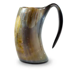 Pichet en corne naturelle poli, forme rustique, imitation antique, objet de collection artistique - Product Image 4
