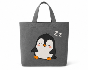 Sac fourre-tout en toile imprimé pingouin endormi, mignon et tendance, pour le shopping et les voyages, toutes saisons - Product Image 1