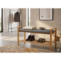 Banc en bambou à double niveau pour entrée et salon, avec étagère à chaussures, design gain de place
