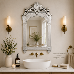 Luxury Venetian Arched <b>Mirror</b> with Ornate Crown Crest Top and Pillar Frame Floral Etched Antique Decorative <b>Wall</b> <b>Mirror</b> for Home - Product Image 4