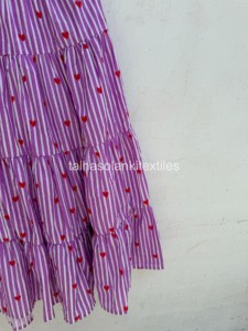 Women's Purple Striped Heart Print A-Line <b>Skirt</b> <b>Elastic</b> <b>Waist</b> Ruffles Mid-Calf Cotton Sweet Style All Seasons - Product Image 3