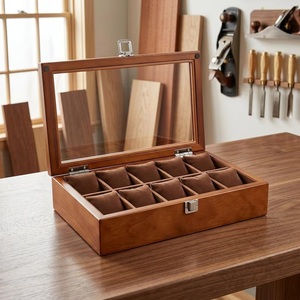 Wooden Watch <b>Box</b> <b>for</b> 10 Watches Luxury Glass Top Display Case Eco-Friendly Wood Storage Organizer Holder Home Decor - Product Image 1