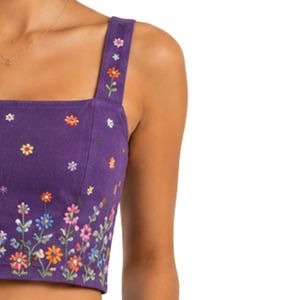Conjunto de Top Corto y Falda Bordados en Color Morado Real para Mujer, Diseño Floral de Verano, Dos Piezas, Logotipo Personalizado, Ropa al Por Mayor - Product Image 4