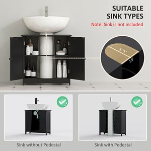 Mobile Bagno Nero con Lavabo a Colonna, Armadietto Sottolavabo a 2 Ante con Ripiano - Product Image 4