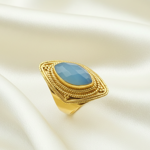 Blue Chalcedony Gemstone 925 Silver <b>Ring</b> Vintage Marquise <b>Statement</b> <b>Ring</b> Rose Gold Yellow Gold Plated Handmade Jewelry for her - Product Image 3