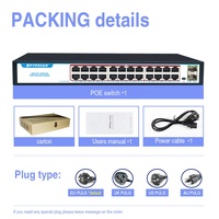 Switch de Red de Fibra Óptica de 4, 5, 8, 16, 24 Puertos, Fast Ethernet Gigabit 10g con 2 Puertos de Enlace Ascendente SFP, 48v, ONV, POE