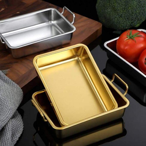 Bandeja Rectangular de Metal Chapada en Oro al por Mayor, Bandeja de Servicio de Acero Inoxidable Personalizada de Lujo - Product Image 2