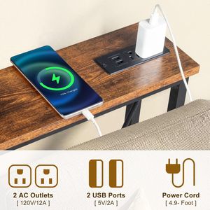 Moderno 39.4 sottile \ "consolle da tavolo con postazione di ricarica USB rustica con struttura in metallo divano divano tavolo da soggiorno tavolo USB stretto - Product Image 5
