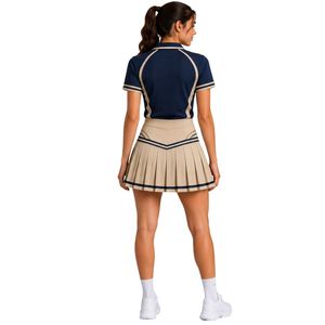 Ensemble polo et jupe plissée de tennis et de golf pour femmes, beige marine, vêtements de sport personnalisés, respirants, à séchage rapide, haute performance - Product Image 2