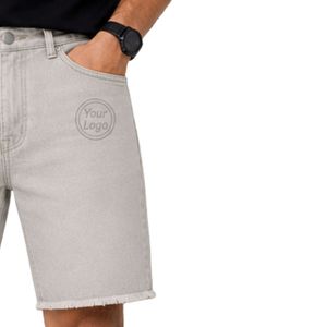 Pantalones Cortos de Mezclilla Gris Claro Personalizados para Hombre, Casuales de Verano, de Algodón, Corte Recto, con Dobladillo sin Rematar, Lavados, con Logotipo Personalizado, OEM, ODM, Venta al por Mayor - Product Image 5