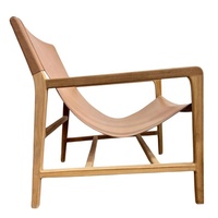 Chaise à bretelles moderne Fauteuil paresseux en cuir Chaise d'appoint de salon en bois de teck Chaise longue pour mobilier d'intérieur et d'extérieur