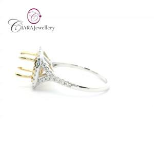 CLÁSICO DOBLE HALO ORO DE 18K AU750 BLANCO SOILD Y AMARILLO DOS TONOS DIAMANTE NATURAL REAL 6X6MM MONTAJE DE ANILLO DE COJÍN - Product Image 2