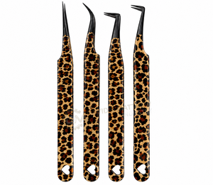 Pinzas para Pestañas con Diseño de Leopardo de Alta Calidad, Recubiertas de Papel, con Logotipo Personalizado, Punta de Fibra, Agarre Fuerte, Pinzas para Extensión de Pestañas - Product Image 1
