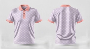 Polo à manches courtes pour homme, gris clair à pois, avec bordure rose, tissu tricoté respirant, style décontracté - Product Image 2