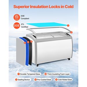 Congelatore verticale mobile commerciale da 12,8 piedi cubi con temperatura regolabile da 19 a 3°F, vetrina espositiva per gelati con 4 cestelli in filo metallico, congelatore e frigorifero - Product Image 4