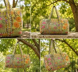 Chouhan Textile Boho Floral Quilted Duffel <b>Bag</b> Cotton Fabric <b>Weekender</b> Tote Zipper Shoulder <b>Travel</b> Storage <b>Bag</b> Large Capacity - Product Image 6