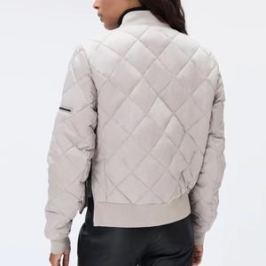 Chaqueta Bomber Acolchada Gris Claro para Mujer, Manga Larga, Cierre de Cremallera, Cuello Alto, Ropa Casual de Invierno - Product Image 4