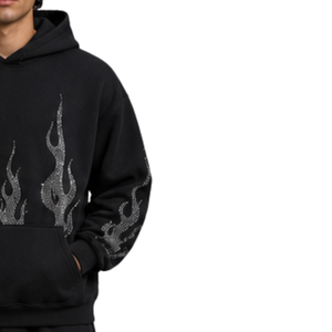 เสื้อฮู้ดดี้ปักลาย Black Flame ประดับเพชรเทียม สำหรับผู้ชาย ทรงโอเวอร์ไซส์ ผ้าฟลีซ พิมพ์โลโก้ได้ สไตล์สตรีทแวร์ หนานุ่ม ใส่สบาย เหมาะสำหรับฤดูหนาว - Product Image 4