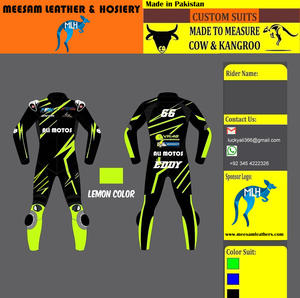 Combinaison de moto en cuir de course, combinaison de moto en cuir épais fabriquée au Pakistan, vêtements de moto, combinaison de course Kangaroo, qualité supérieure - Product Image 6