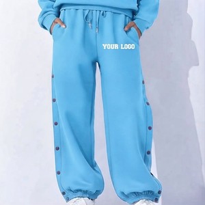 Women's Blue <b>Harem</b> Pants Mid Waist Elastic Waist Casual Loose Fit Full Length Fleece Sweatpants Autumn Wide Leg - Product Image 1