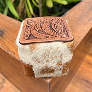 Wholesale Luxury Design Hand <b>Tooled</b> <b>Leather</b> Engagement Ring Holder Cowhide Wedding Ring Bearer Box Personalized Jewelry Display - Product Image 6