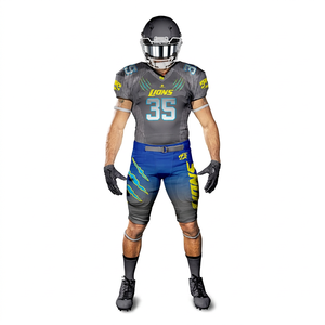Ensemble d'uniformes de football américain en gros – Uniformes sublimés gris et bleu roi |   Uniforme d'équipe personnalisé de qualité supérieure - Product Image 1