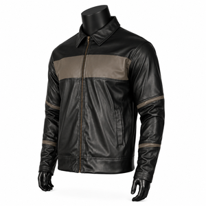 Veste en cuir synthétique pour homme sur mesure, avec empiècements contrastés, fermeture éclair, style streetwear décontracté, color blocking, OEM, marque privée - Product Image 3