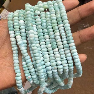 Cuentas de Larimar Natural Sombreado en Forma de Rondelle Lisa de 6mm-7mm, Alta Calidad, 16 Pulgadas, Jaipur Gems House, Certificado CMA, Azul Cielo - Product Image 1