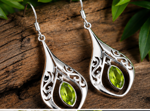 Natural Peridot Gemstone <b>Silver</b> <b>Earrings</b> | Handmade 925 Sterling <b>Silver</b> <b>Dangle</b> <b>Earrings</b> | Marquise Cut Green Peridot Jewelry for - Product Image 3