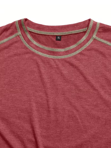 Camiseta Casual para Hombre, Color Granate, Manga Raglán, Cuello Redondo, Corte Regular, Tejido Ecológico, Bloques de Color, 180g - Product Image 4