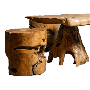 ARTERRA Teak Root <b>Rustic</b> <b>Coffee</b> <b>Table</b> Set with Natural Stools Handmade Living Room Furniture - Product Image 2