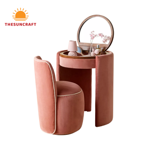 Fournisseur en gros de coiffeuse d'angle moderne en bois de chêne - Table de maquillage pour filles avec miroir et chaise - Prix bas - Product Image 1