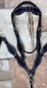 Ensemble complet de sellerie anglaise de luxe à motif turquoise en cuir véritable léger pour l'équitation saisonnière, avec têtière - Product Image 2