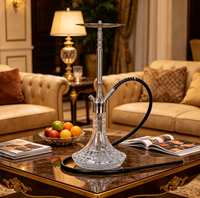 Chicha en acier inoxydable avec base en verre argenté, grande taille, avec plusieurs sorties de fumée