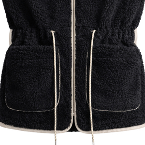 Chaleco polar negro premium para mujer, sin mangas, con cremallera frontal, ropa exterior informal con bolsillos, cuello alto, cálido, para usar en capas. - Product Image 6