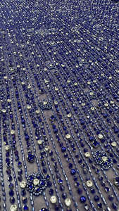 Tela de Tul Azul Rey con Cuentas, Pedrería y Lentejuelas, Material de Lujo Hecho a Mano para Vestidos de Kaftan, Bodas y Fiestas - Product Image 2