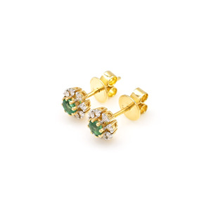 18K Solid Yellow Gold Diamond Halo <b>Studs</b> 0.45CTW <b>Emerald</b> Gemstone <b>Earrings</b> With Push Back Floral <b>Studs</b> Bridal Jewelry Supplier - Product Image 3