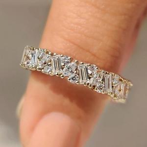 Emerald Marquise and Round Cut Lab Grown <b>Diamond</b> Eternity Band in 14K White Gold Wedding Anniversary Stackable <b>Ring</b> For Her - Product Image 1