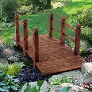 Piccolo Ponte ad Arco in Legno Anticorrosione per Cortili Esterni, Colore Carbonizzato, Ponte Paesaggistico per Giardinaggio e Terrazze - Product Image 4