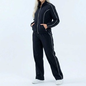 Top Quality Windbreaker Tracksuit <b>Set</b> With Custom Logo & Piping Women Wholesale Casual Stand Collar Full Zip At Factory Price - Product Image 3