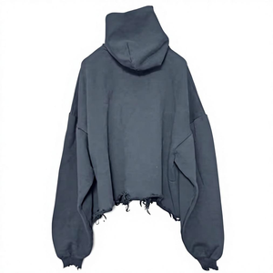 Sweat à capuche surdimensionné personnalisé pour homme, 100% coton, coupe courte, imprimé au dos effet vieilli, en molleton bouclette, style automne - Product Image 2