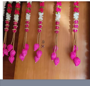 Décoration murale traditionnelle en fleurs avec des pompons roses pour mariage, décoration intérieure de salon - Product Image 4