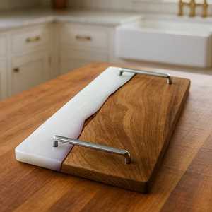 Luxury Handmade Resin Art Wooden Display Tray with Sleek Gold Metal Handles for Dining <b>Table</b>, Ottoman & <b>Coffee</b> <b>Table</b> Styling - Product Image 5